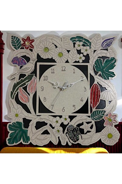 Pelince ساعة حائط بنمط خشبي - بيان نباتي - مطلية براتنج الإيبوكسي - 40 سم