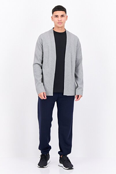 Perry Ellis Men Split Neck Heather Long Sleeves Cardigan, Grey