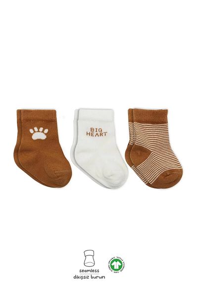 emosavm Mustard Colored 3-Piece Combed Cotton Socks Set - Bs10110
