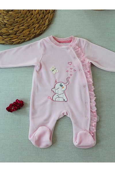 emosavm Pink Fancy Romantic Embroidered Baby Girl Jumpsuit