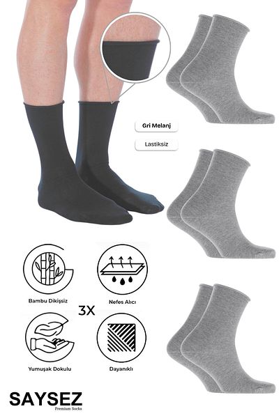 SAYSEZ Gray Boyuci Men's Premium Socks 3 Compartments / Non-Marking / Non-Stretching