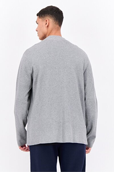 Perry Ellis Men Split Neck Heather Long Sleeves Cardigan, Grey