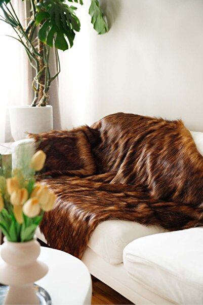 sevaradekor Non-Slip Plush Cover - 200X150 Coffee Walnut Tibetan Sofa Cover