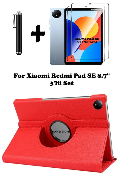 TEKNETSTORE Xiaomi Redmi Pad Se 8.7 Inch Tablet Compatible 360 Rotary Pu Leather Case Set with Sleep Mode