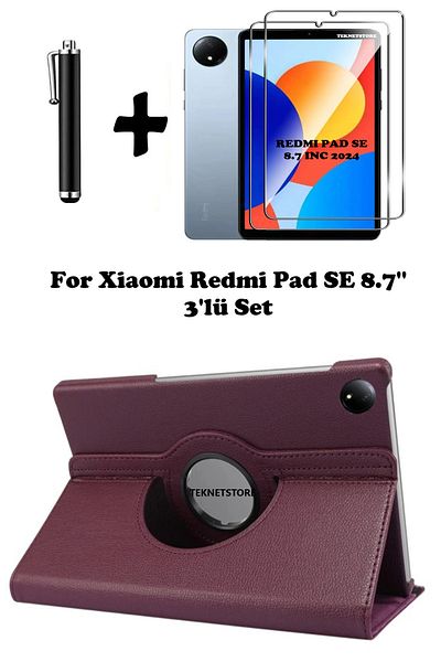 TEKNETSTORE Xiaomi Redmi Pad Se 8.7 Inch Tablet Compatible 360 Rotary Pu Leather Case Set with Sleep Mode
