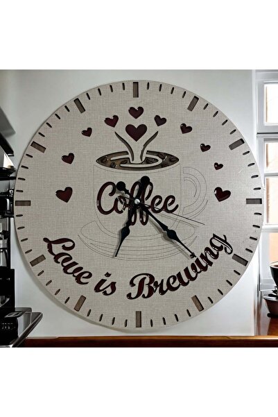 Pelince ساعة حائط بنمط خشبي - قهوة، الحب يُحضّر - مطلية براتنجات الايبوكسي - ...