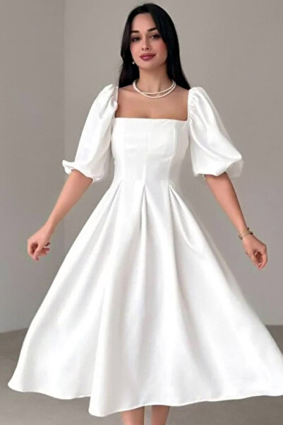 MissThetis Ön Arka U Yakalı Yarım Lastikli Balon Kol Fermuarlı Şık ve Cool Mi...