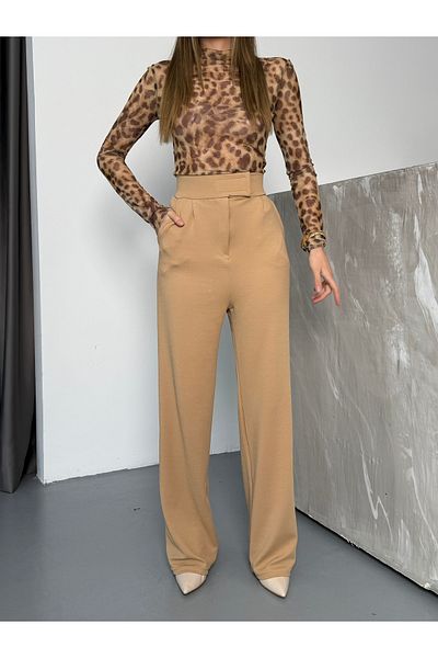 COMBİNE MİCHAİL Γυναικείο παντελόνι Palazzo με κλείσιμο με Velcro Lycra Line Caramel