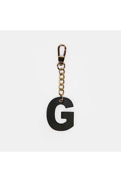 Desa Letter g Black Genuine Leather Charm Keychain