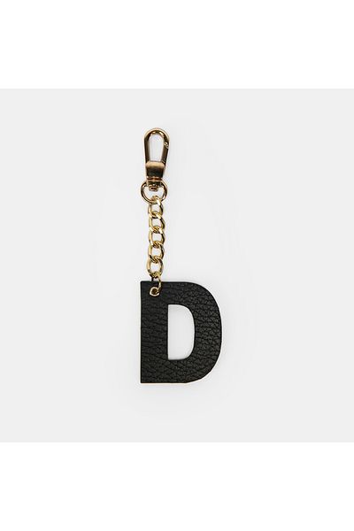 Desa Letter D Black Genuine Leather Charm Keychain