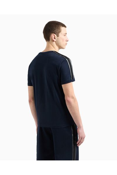 EA7 Tricou albastru pentru bărbați, logo EA7, cu mânecă scurtă, cu gât rotund, 7M 000138