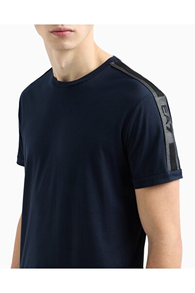 EA7 Ανδρικό μπλουζάκι μπλε EA7 με λογότυπο κανονική εφαρμογή με στρογγυλή λαιμόκοψη κοντό μανίκι 7M 000138