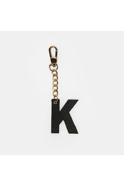 Desa Letter K Black Genuine Leather Charm Keychain