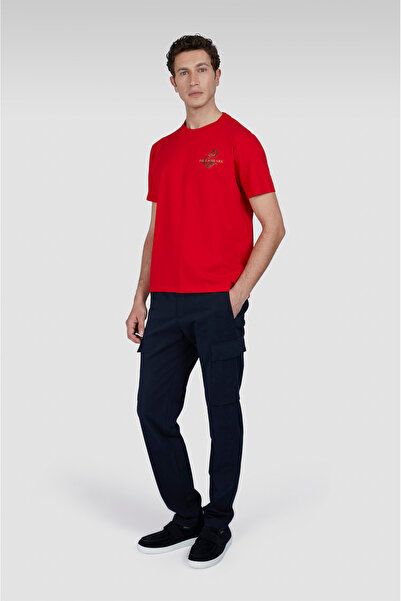 PAUL&SHARK Ανδρικό κόκκινο γραφικό εμπριμέ βαμβακερό μπλουζάκι με στρογγυλή λαιμόκοψη - 25411101-577