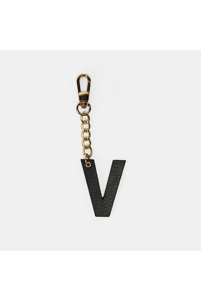 Desa Letter S Black Genuine Leather Charm Keychain