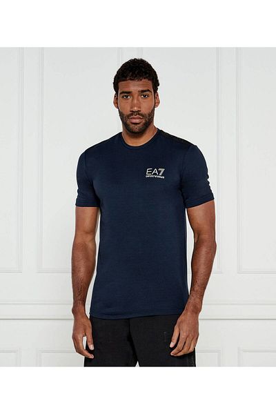 Armani Exchange Μπλε ανδρικό μπλουζάκι με χρυσό λογότυπο λεπτομέρεια - κοντό μανίκι, λεπτή εφαρμογή 7M 000299   AF13739-UB102