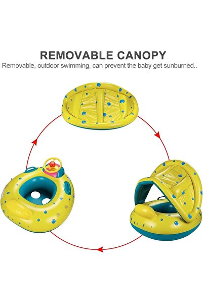 Yelajoy Inflatable Children's Swimming Ring,with Horn Sunshade,Baby AntiTip Removable,for 16+ Months Baby