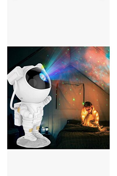 SYN AKSESUAR Astronot Projektör, Çocuk Gece Lambası -Yıldız ve Galaksi Efektli 360 Kumandalı
