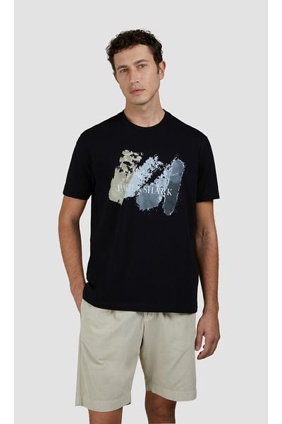 PAUL&SHARK Black Regular Fit Printed Cotton T-Shirt - Round Neck, Short Sleeve 25411094 -011