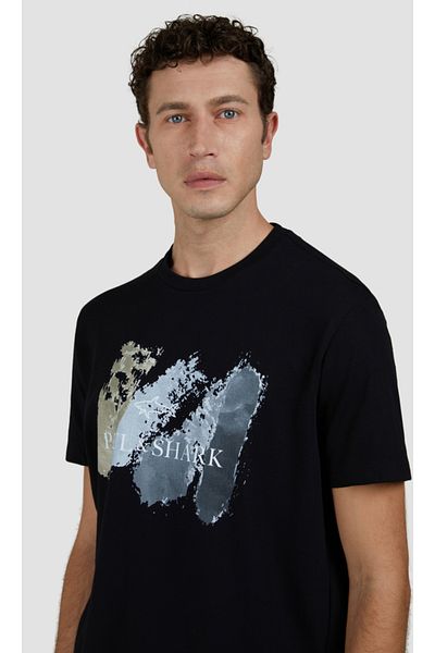 PAUL&SHARK Black Regular Fit Printed Cotton T-Shirt - Round Neck, Short Sleeve 25411094 -011
