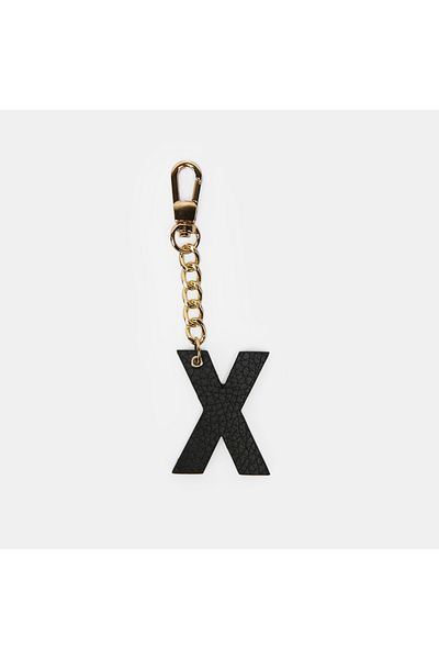 Desa Letter N Black Genuine Leather Charm Keychain