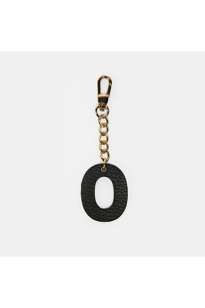 Desa Letter O Black Genuine Leather Charm Keychain