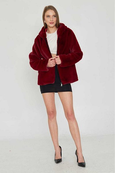 Redpoint Jackets Burgundy Faux Fur Hooded Jacket