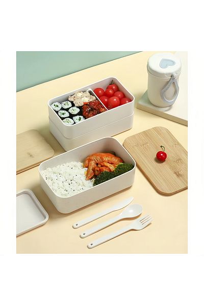 COOYA 1200ml Bamboo Lid Lunch Bento Box,Adjustable Strap,Suitable for Lunch With Cutlery and Lunch