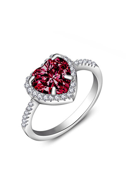 Choice 6 خواتم خطوبة كلاسيكية من الفضة على شكل قلب للنساء مرصعة بأحجار الزركو...