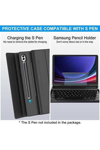 AWH حافظة لوحة مفاتيح لجهاز Galaxy Tab S9 FE + 5G، 12.4 بوصة، لوحة مفاتيح بلوتوث، حافظة ذكية، أسود