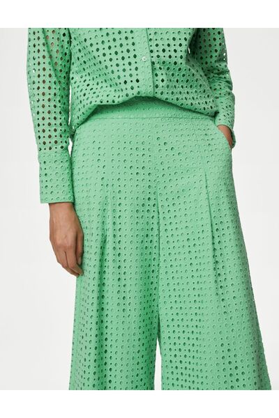 Marks & Spencer Saf Pamuklu Wide Leg Kapri Pantolon