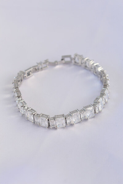 Nehir Vip Series Brass Zircon Stone Silver Color Baguette Waterway Model Brac...