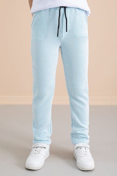 Cansın Mini Ribbed Blue Striped Boy's Elastic Waist Trousers 20375