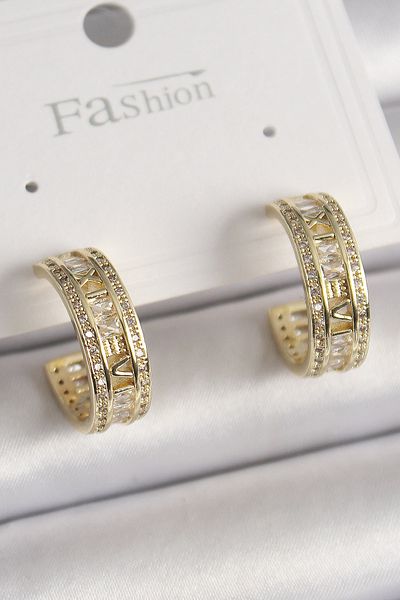 SeyCey.co Brass Gold Color Zircon Stone Processing Detail Ring Model Women's Earrings