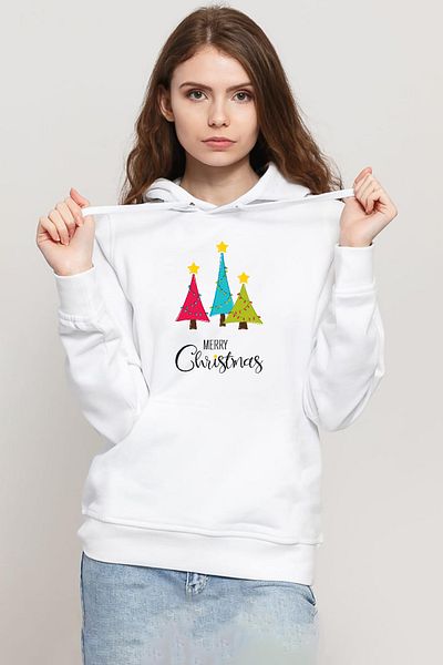 Tshirthane Merry Christmas White Women's 3Ip Hooded Sweatshirt