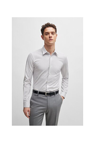 BOSS Desenli esnek kumaştan dar kesim gömlek