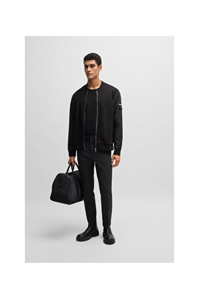 BOSS Erkek Marka Logo Detaylı Dik Yaka Fermuar Kapamalı Siyah Sweatshirt 50520598-001