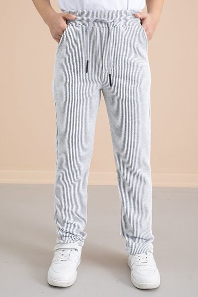 Cansın Mini Ribbed Gray Striped Boy's Elastic Waist Trousers 20379