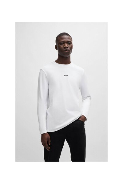 BOSS Logolu Regular Fit Bisiklet Yaka Uzun Kollu Pamuklu T Shirt Erkek T Shir...