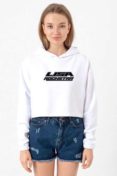 Tshirthane Lisa Rockstar White Optical - Women's Crop Hoodie