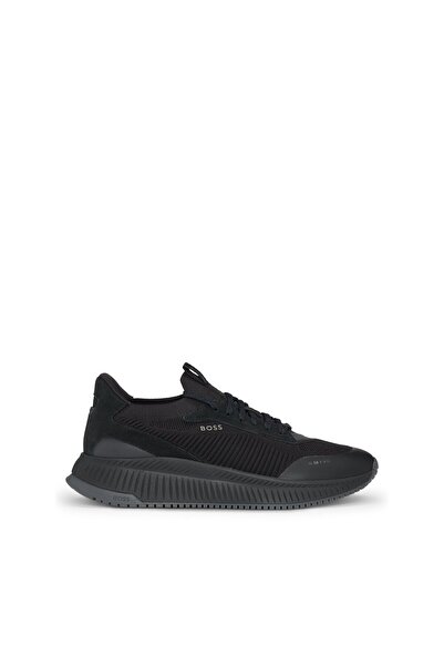 BOSS Erkek Marka Logolu Bağcıklı Kaydırmaz Tabanlı Günlük Siyah Sneaker 50523113-002