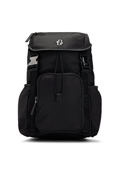 BOSS Çift monogramlı donanım süslemeli, kapaklı sırt çantası