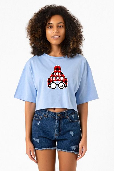 Tshirthane Oh Fudge Christmas Baby Blue Women's Crop T-Shirt