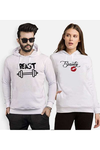 Tshirthane Beast Beauty Dumbell Kiss Lover Combos Hooded Couple Combo