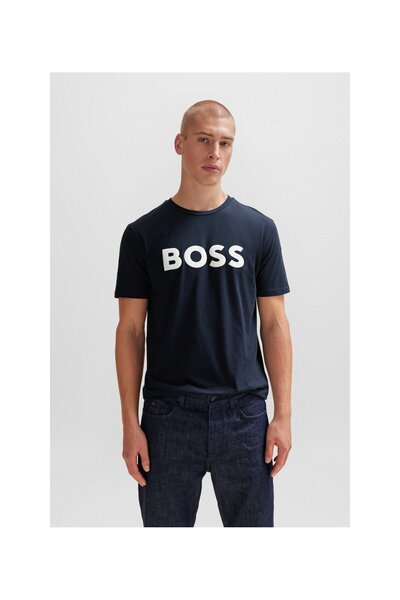 BOSS Kauçuk Logo Baskılı Pamuklu Penye Tişört