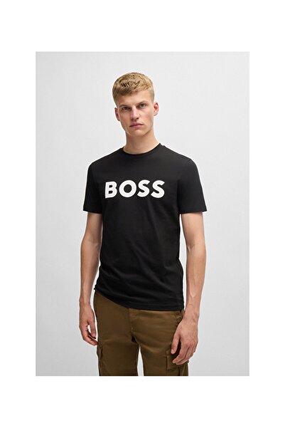 BOSS Tričko z česané bavlny s gumovým potiskem loga