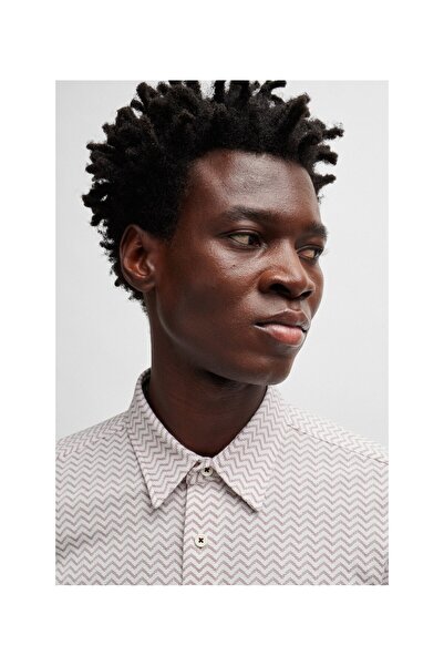 BOSS Desenli esnek kumaştan dar kesim gömlek