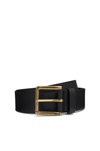 BOSS Logosu kabartmalı, taneli suni deri kemer