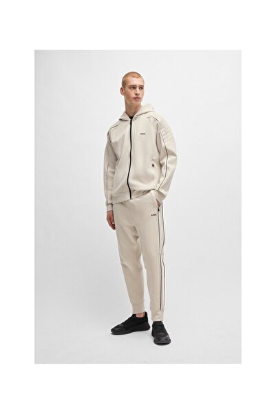 BOSS Kabartmalı desenli esnek pamuklu fermuarlı kapüşonlu