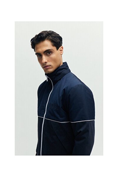 BOSS Kabartma Logolu, Biyeli Hibrit Fermuarlı Kapüşonlu